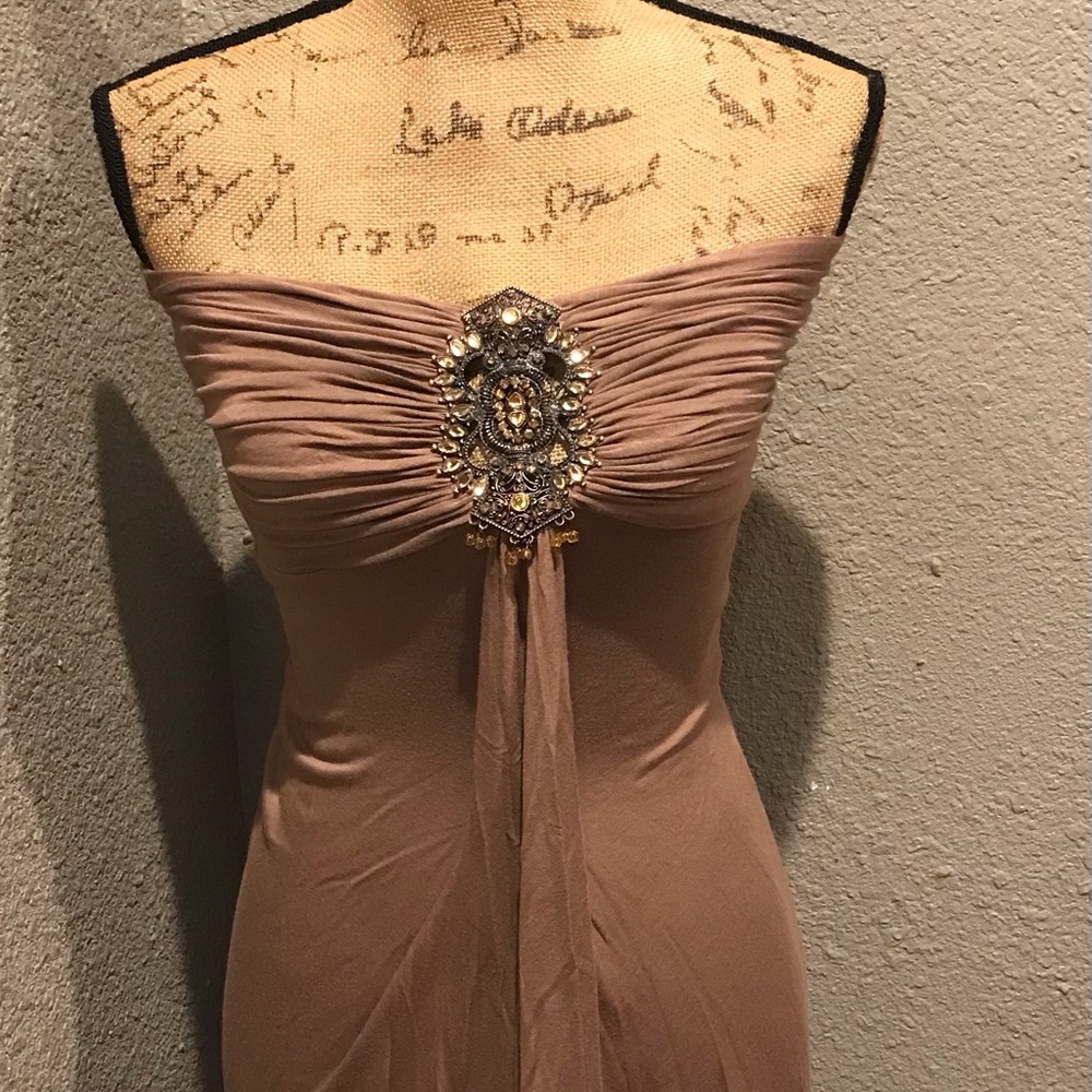 Sky Strapless Tan Dress with Embellishment - Picture 5 of 10